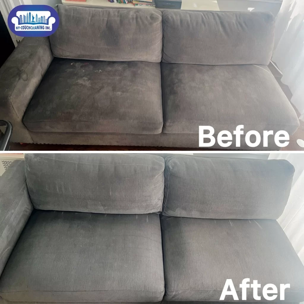 a couch before and after cleaning