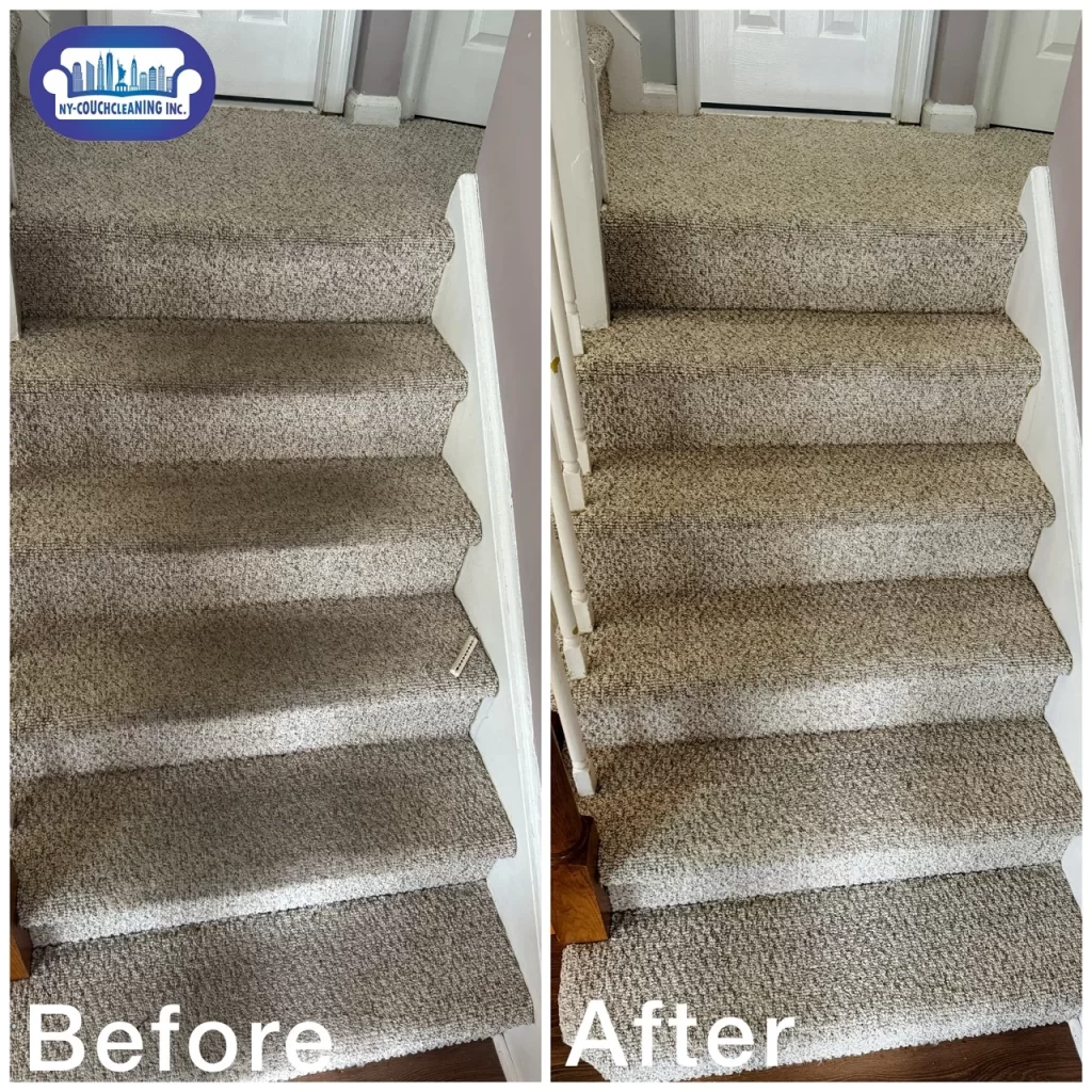 a before and after carpeted stairs