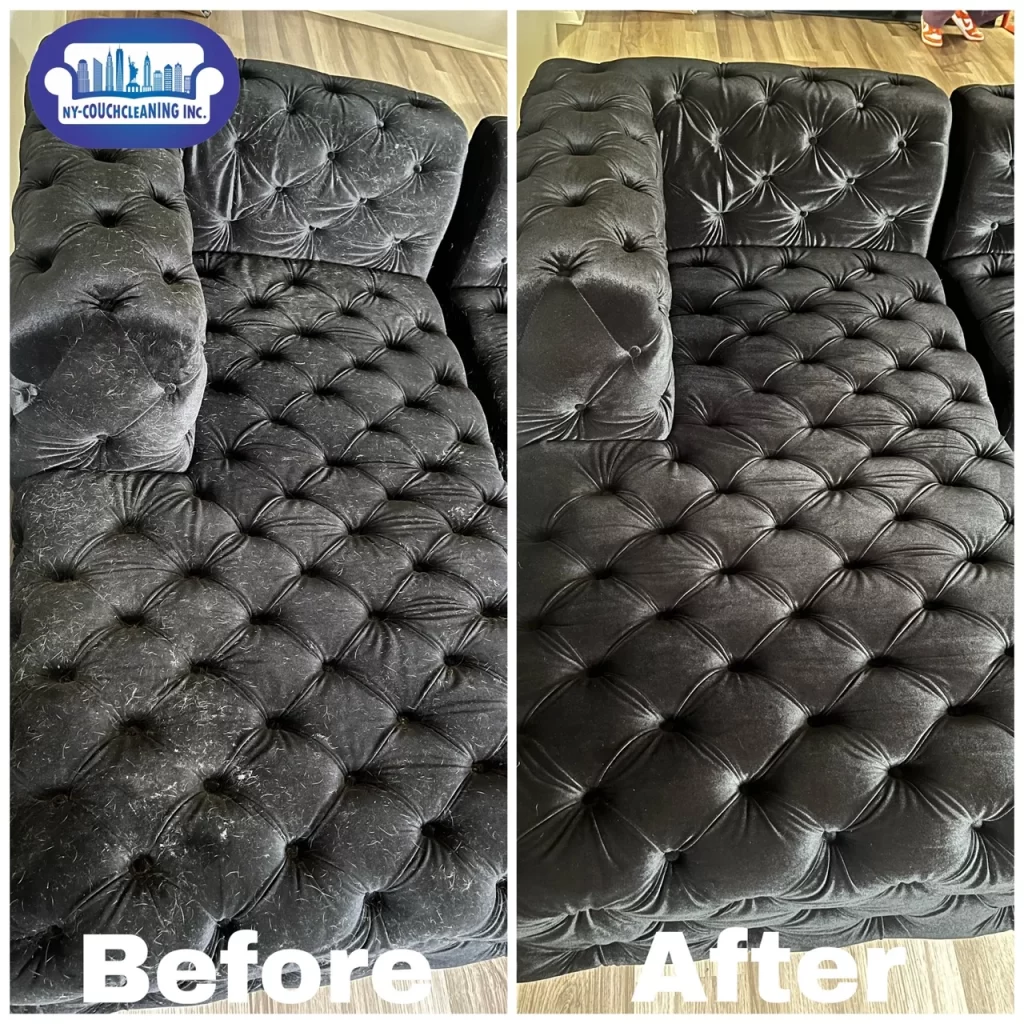 a couch cleaning with a black couch