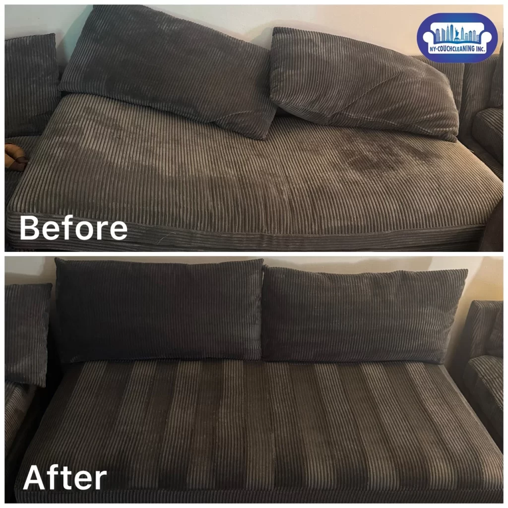 a couch before and after cleaning