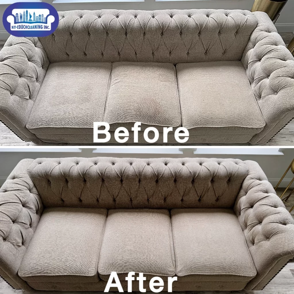 a couch before and after cleaning