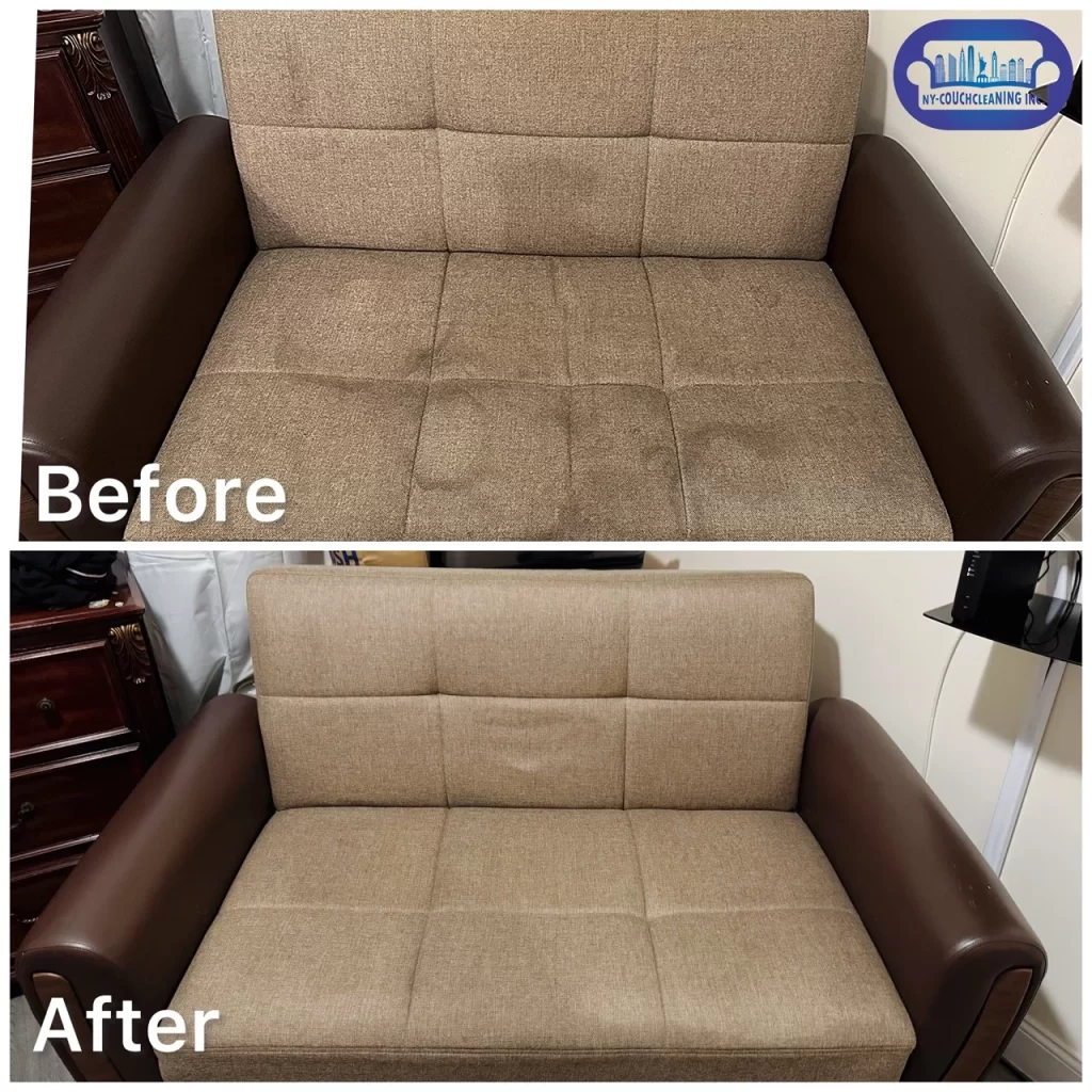 a couch before and after cleaning