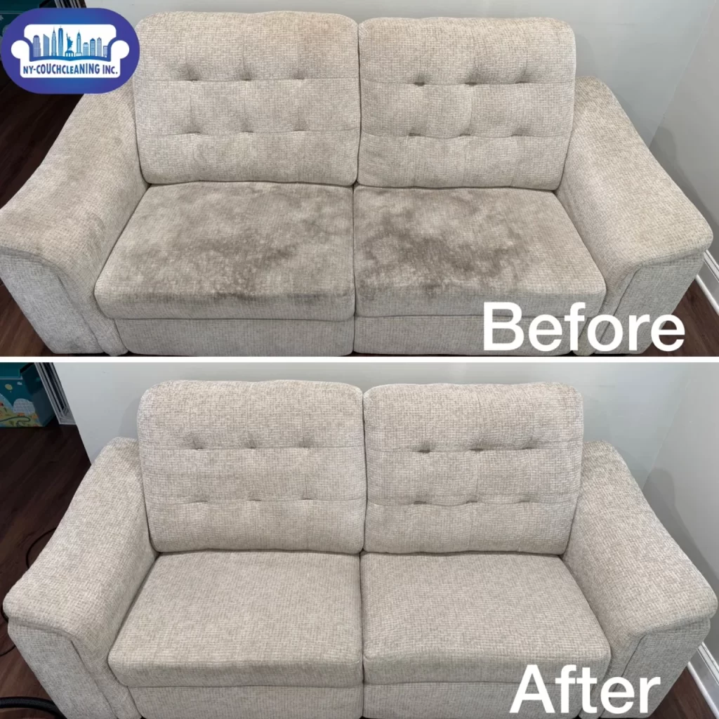 a couch cleaning with a cleaning agent